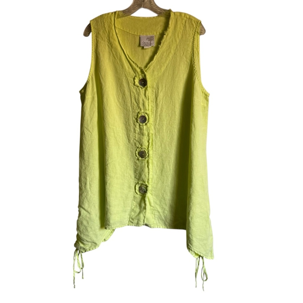 La Fixsun USA Women’s M Top Yellow Linen Button Up Relax Fit Sleeveless Casual